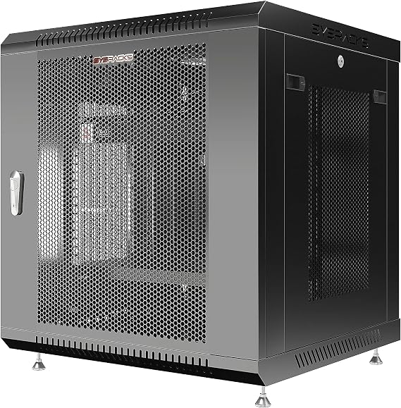 Sysracks 12U Networking Cabinet 24-inch Depth Server Rack Locking Network Enclosure with Fan, Power Strip, Shelf, Feet, Dust-Tight Cable Entries and Other Accessories