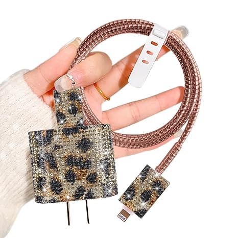 CameCosy Cable Protector for iPhone 18W/20W Charger-Leopard Diamond Design