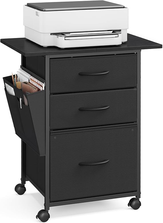 VASAGLE 3-Drawer File Cabinet, Mobile Printer Stand with Storage