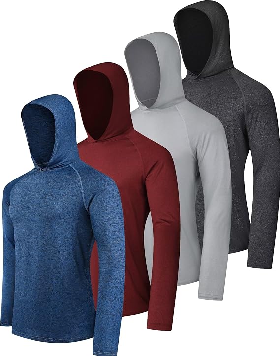 OYGSieg 4 Pack Men's Sun Hoodies UPF50+ Fishing Shirts Athletic Rash Guard