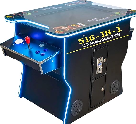 West State Gamerooms Cocktail Arcade Machine 2 Player Retro Arcade Table with 516 Games 26" LCD Screen, Track Ball, LED Lights, Chrome Bar Stools Pre-Assembled Coin/Free Play Cabinet