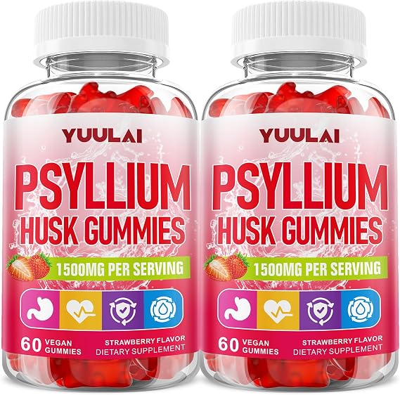 Pack of 2 Psyllium Husk Gummies, Psyllium Husk Fiber Supplement, Vegan, Sugar Free, 120 Count