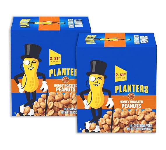 Planters Honey Roasted Peanuts, 1.75 oz Tubes (Pack - 36)
