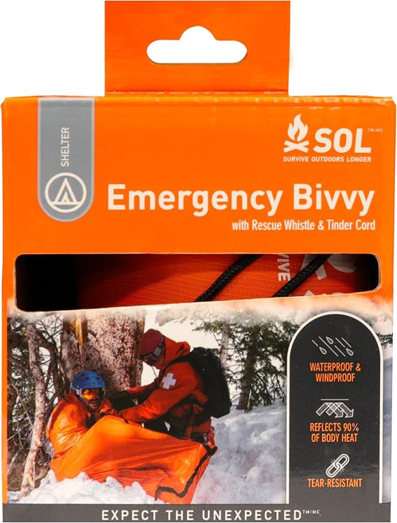 Survive Outdoors Longer 90% Emergency Bivvy -  with Survival Whistle & Tinder Paracord Drawstring - Add to Emergency Kit & Hiking Gear - Waterproof, Windproof & Tear-Resistant
