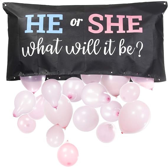 Pop Fizz Designs | Gender Reveal Balloon Drop Bag | He or She, What Will it Be?