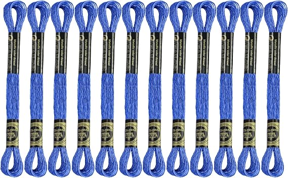 12 Skeins Embroidery Floss, Deep Blue Metallic Embroidery Thread Polyester Cross-Stitch Threads for Hand Embroidery String Art DIY Creation