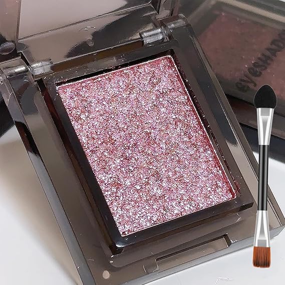 Single Pressed Eye Shadow And Highlighter, Sparkling Rose-Pink, 1 Compact | Double-Ended Applicator With Sponge And Flat Brush Tips, For Everyday Eyelid Colour And Evening Inner-Corner Looks