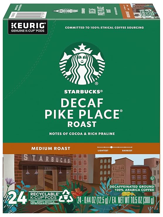 Starbucks Pike Place Decaffeinated Coffee Single-Serve K-Cup, 24 Count
