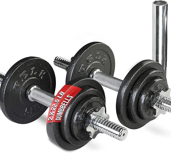 TELK Adjustable Dumbbell Set Home Gym Weight Set with Baked Enamel Cast Iron Plates Space-Saving Free Weights for Strength Training