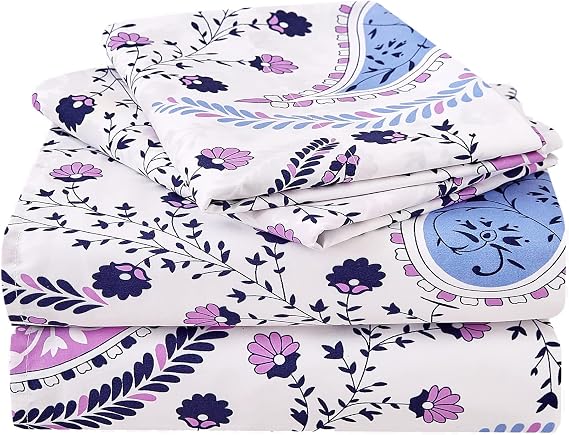 JSD Vintage Paisley Floral Printed King Sheet Set Extra Deep Pocket