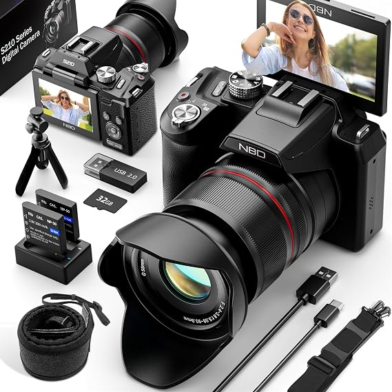 NBD 8K 64MP Digital Cameras for Photography, 16X Optical Zoom,Dual-Lens