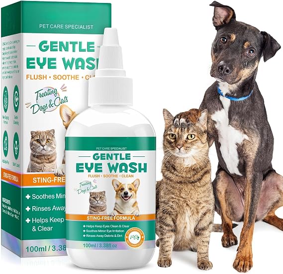 Dog Eye Drops - Cleansing + Soothing + Treatment | Non-Antibiotic Eye Drops for Dogs | Innovative Formula Lickable Cat Eye Drops | Non-Irritating & Natural Eye Cleaning Solution for Dogs, Cats - 100ml