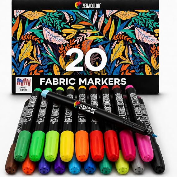 Zenacolor - 20 Fabric Markers Permanent for Clothes - Fine Point