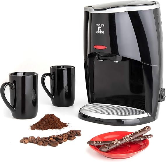 Moss & Stone 2-Cup Mini Drip Coffee Maker with 5oz Mugs, Small Coffee Pot