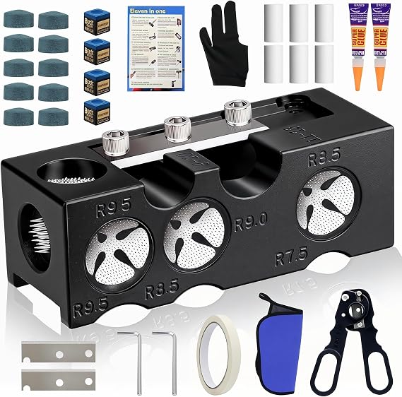 11-in-1 Billiards Pool Cue Tips Shaper,Upgraded Aluminum Alloy Pool Cue Tips Replacement Kit Professional Cue Stick Tool,Pool Cue Accessories for Replacement and Shaping Cue Tips