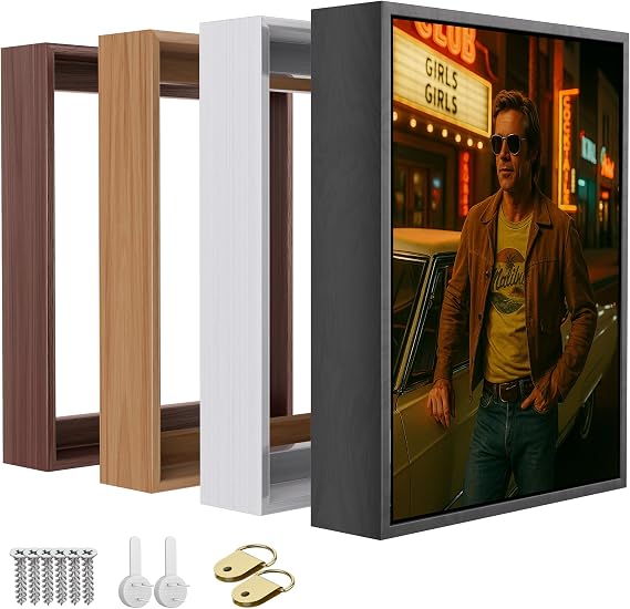 ART Floating Canvas Frame for 1"1.25" Deep Gallery-Wrapped Canvas, Wood-Look Floater Frame for Stretched Canvas Prints & Wall, Black, 8" x 8"