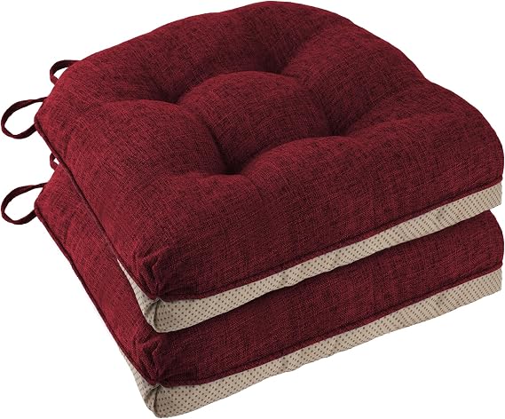 Chair Cushions for Dining Chairs 2 Pack, 18"x18"x3", Red | Non-Slip, Tufted, with Ties, Textured, Comfortable, for Kitchen, Dining Room, Home Offices, Living Room, Bars, Indoor