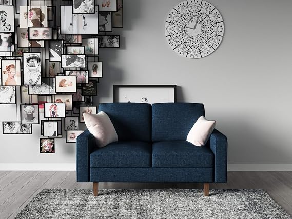 Container Furniture Direct Squared Mid Century Fabric Upholstered Living Room Loveseat, 52", Dark Grey