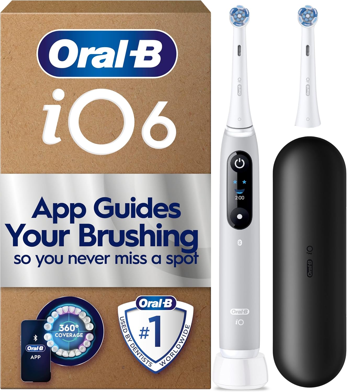 Oral-B iO6 Series Electric Toothbrush, plus 1 Oral B Electric Toothbrush Head and Travel Case, Gift Ideas for Him and Her, Grey Opal