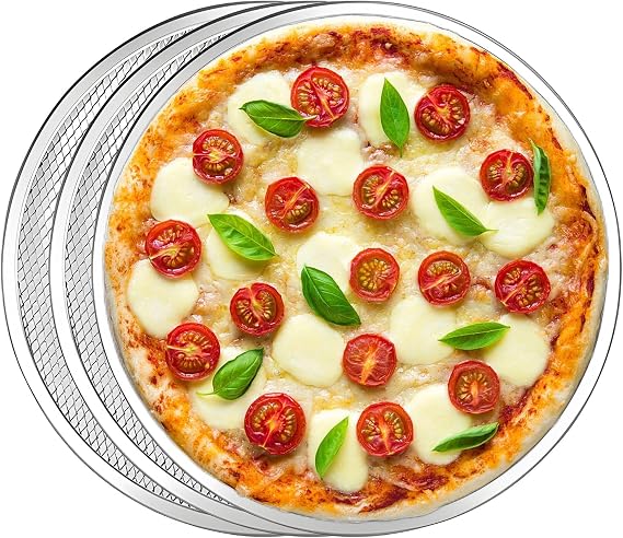 Pizza Mesh Oven Non-Stick Pizza Tray 3pcs, 12 Inch Aluminum Mesh Baking Pan | Round Baking Pan for Oven Family Buffet Restaurant Baking