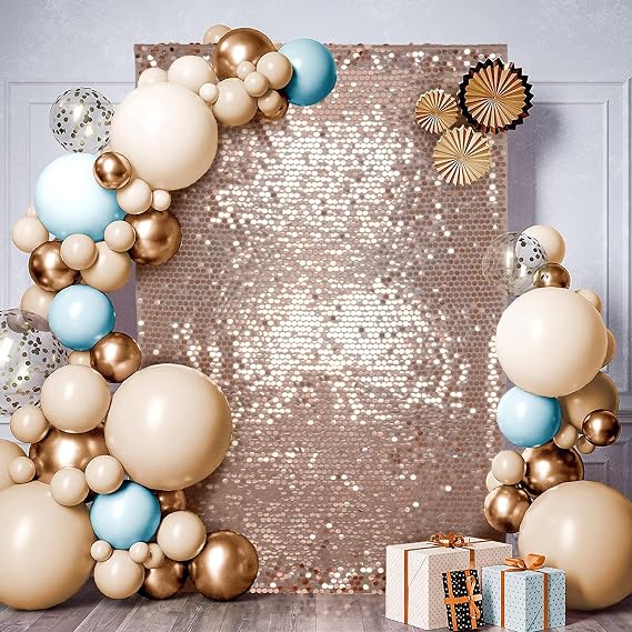 PartyDelight Sequin Wall Backdrop Rosegold Shiny Panels Shimmer 18mm Sequins Photography Props 4Ftx7Ft for Birthday Wedding Party Decoration