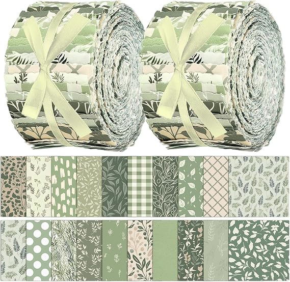 Hosuly 40 Pcs Sage Green Fabric Strips Jelly Cotton Quilting Fabric Scraps | 2.5 x 39 Inches Sage Green Leaves Precut Quilting Fabric Strips for Quilting Supplies, Crafting, Sewing, DIY Handmade Gift