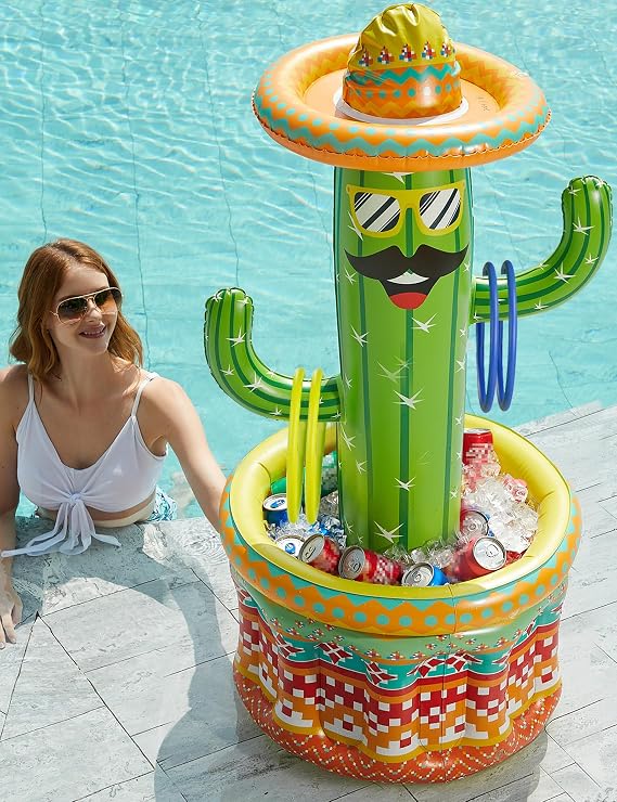 Jasonwell Inflatable Pool Party Cooler - Ice Bucket Drink Holder Luau Hawaiian Tropical Beach Themed Birthday Easter Party Decorations Favors Outdoor Decor Pool Games Set for Kids Adults