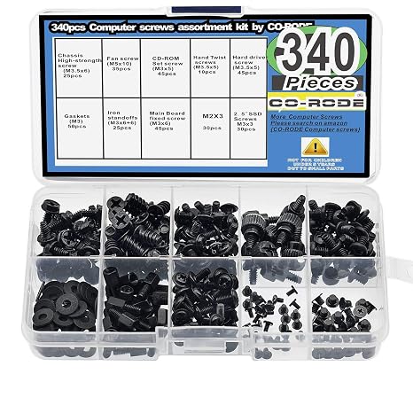 340PCS Computer Motherboard Screws and Standoffs, Hard Driver, PC Case, Fan, SSD, CD-ROM, Graphics,Power Supply for DIY PC Building and Repair (Black)