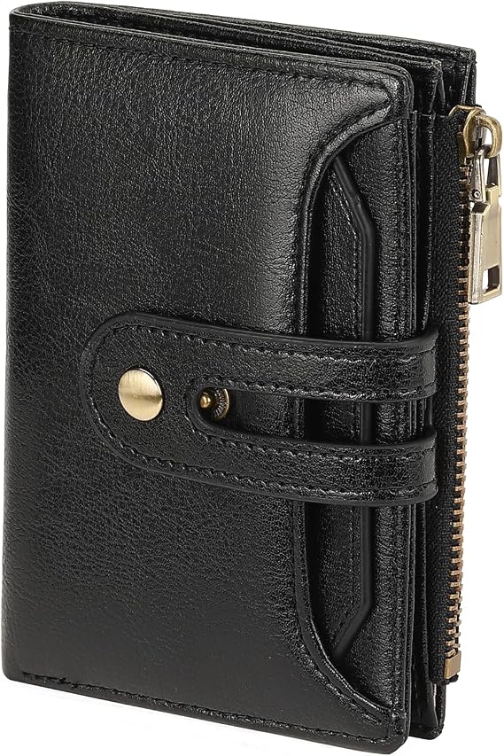 GOIACII Small Women's Wallet Leather Ladies Billfold Card Holder RFID Blocking with Zipper Coin Pocket