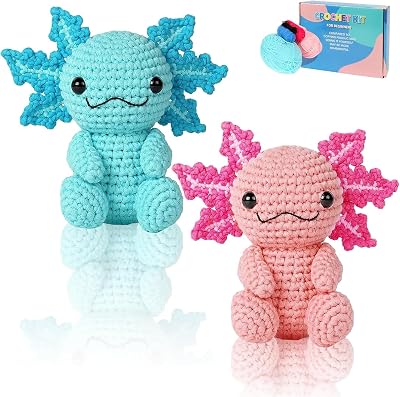 ISTORAGE Crochet Kit for Beginners Adults Kids, 2 Pack Axolotls Crocheting Animal Kits, Crochet Starter Kit, Beginner Crochet Kits for Adult Kid Women Men Complete Kit Video Tutorials