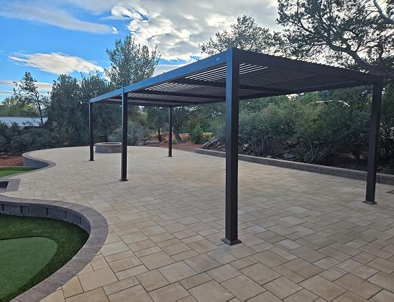 PURPLE LEAF Patio Louvered Pergola 11' x 28' Outdoor Hardtop Canopy Bronze