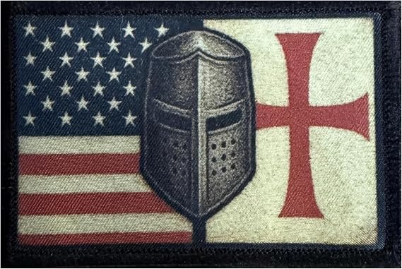 Crusader Templar Distressed USA Flag Morale Patch, 2x3 | Fully washable | Won't fade or scratch off | Patriotic warrior gift | Fits pack, cap, plate carrier | USA made