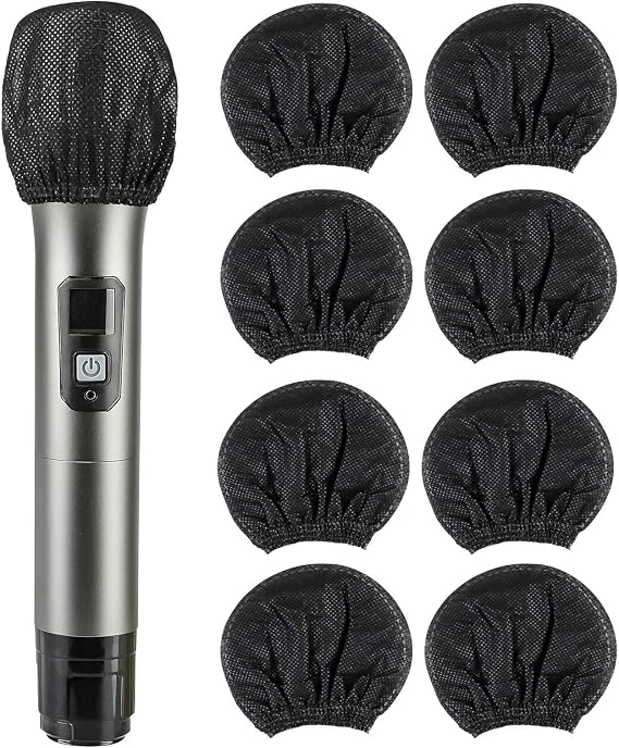buluker 200 Pcs Disposable Microphone Cover Non-Woven Handheld Microphone Windscreen Protective Cap for Recording Room, KTV and Any Shared Environment (Black)