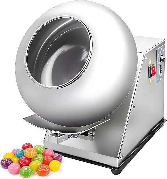 Small Commercial Chocolate Panning Machine,Sugar Coating Pan Machine with Adjustable Rotation Speed,3-6KG/H Tablet Coating Machine for Food Processing & Pharmaceutical,180W 110V