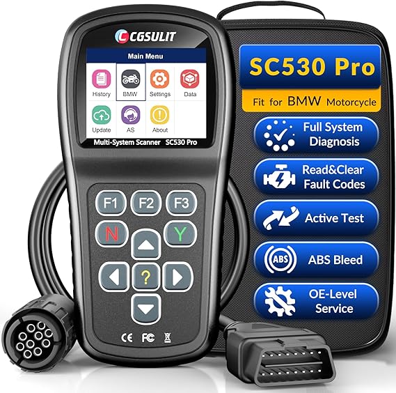 OBD2 Diagnostic Tool for BMW Motorcycles, SC530 Pro Full System Diagnosis Code Reader with Active Tests, Reset & Service Functions (ABS Bleed, ASC, RDC, Throttle, Injector, Transmission & More)