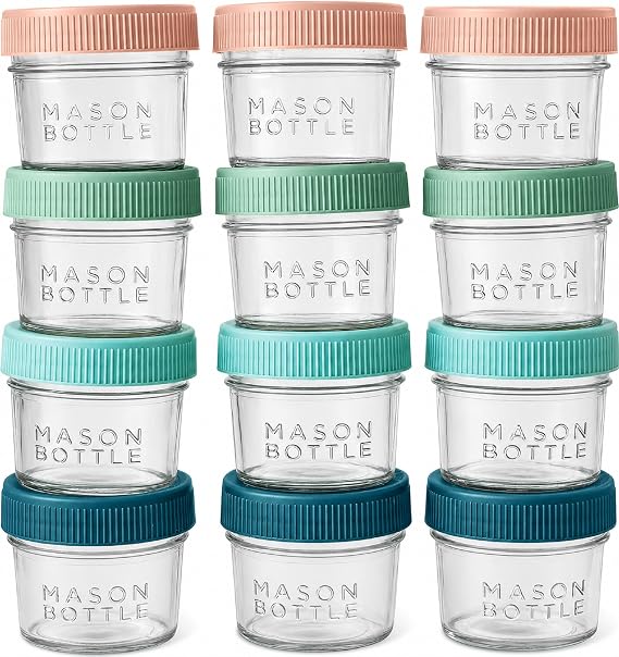 Mason Bottle Glass Breastmilk Storage Jars with Airtight Lids, 4oz,12-Pack