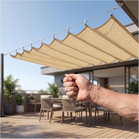 Pergola Örtüsü Gölge Gölgelik, geri çekilebilir gölgelik, Geri Çekilebilir Tente Güneş Gölgeleri Güverte Arka Bahçe Gazebo için Dış Mekan Veranda Pergola Seti, Gölge(W1.5*L15m/W4.92*L49.21ft)