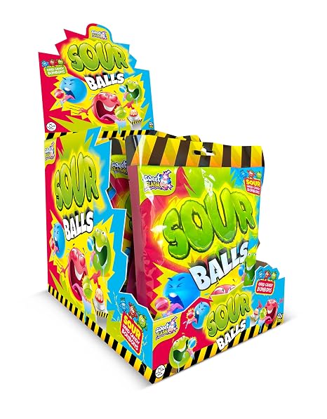 Super Sour Balls - Extremely Sour Candy (Apple Strawberry Raspberry) 45 Balls Per Bag (135g) Halal Certified Retail Bulk Pack or Party Pack of 1 5 or 12 (12)