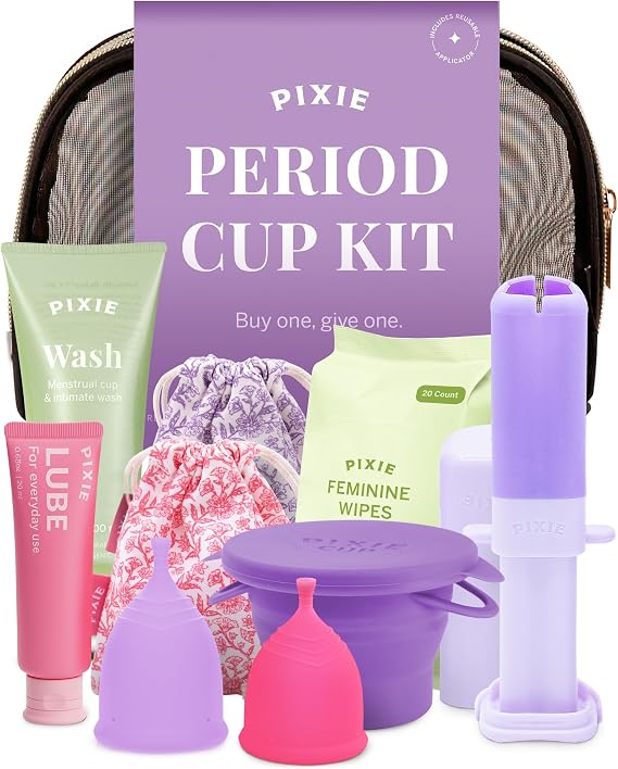 Pixie Menstrual Cup Kit - Best Period Cup Starter Kit for Feminine Care - Proven to Be What You Need to Become A Successful Cup User - 100% Medical-Grade Silicone - Tampon Alternative