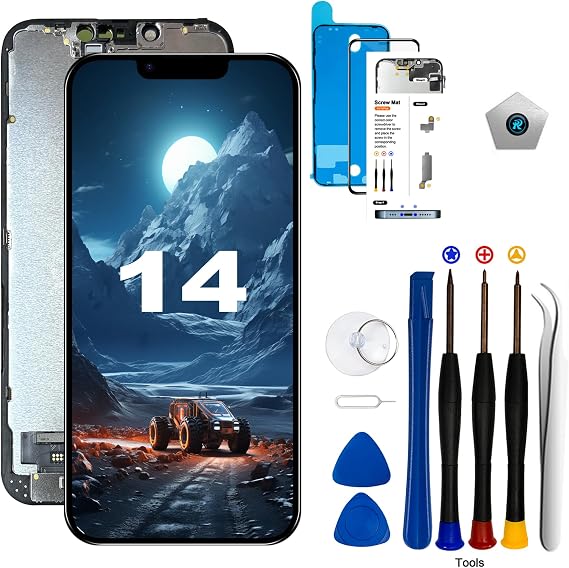 for iPhone 14 LCD Screen Replacement 6.1 inch(Model A2649, A2881, A2882, A2883, A2884) Display digitizer Assembly Touch Screen,with Frame Assembly Repair Tool