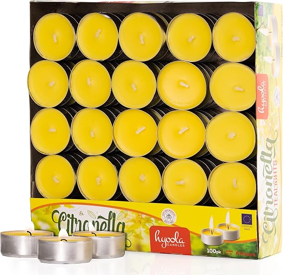 Hyoola Tealight Citronella Candles - Anti Mosquito Candle - 4 Hour Burn - 100 Pack - DEET Free