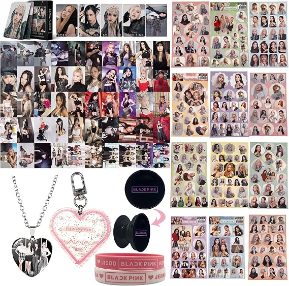 Bp Gift Set, Fan Item, Fans Gift Set for Blink, Kpop Accessory, Coffret Cadeau Fans Bp para Blink, Kpop Merchandise Autocollants Collier Pendentif Coeur Porte-Clés Coeur