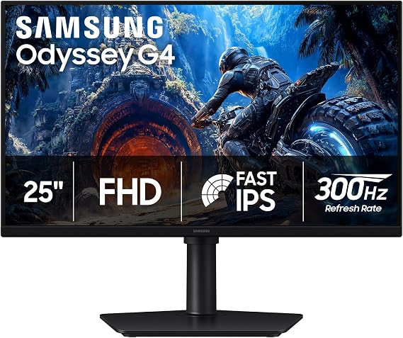 Samsung 25" Odyssey G4 G40H Series FHD Gaming Monitor | 300Hz, HDR10, 1ms, Fast IPS, G-Sync Compatible, AMD FreeSync Premium, Black Equalizer, Virtual Aim Point LS25HG402ENXZA
