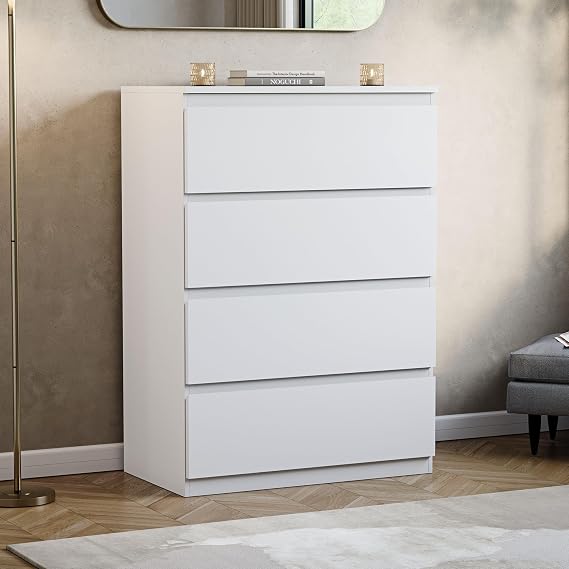 Vida Designs Denver 4 Drawer Chest of Drawers | White | Space-Saving Storage | 96H x 70W x 40D cm | Minimal | Smooth Metal Runner | Engineered Wood | Modern Bedroom Chest of Drawers Unit