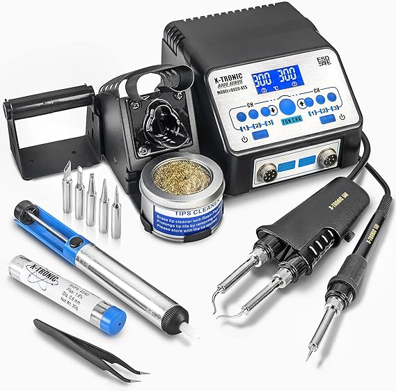 X-Tronic 8000 Series - 8020-XTS - Dual Soldering Iron/Tweezers Station ESD Safe 5 Solder Tips 6 Temp Presets Auto Shut Down Function Calibration Function C/F Conversion Sleep Timer