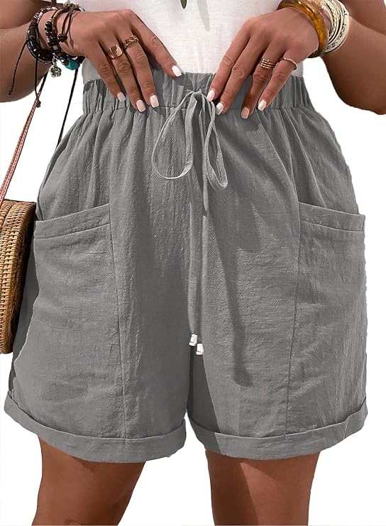 Eytino Womens Plus Size Shorts Casual Elastic Waist Drawstring Comfy Lightweight Summer Shorts with Pockets(1X-5X)