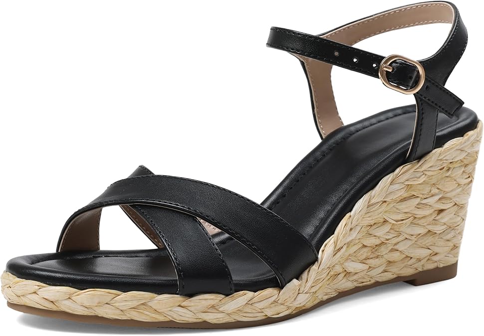 Marc Ford Espadrille Wedge for Womens Platform Sandals | Ankle Strap,3Inch Heels,Beach Summer Shoes,Casual,Classic,Open Toe,for Daily Work Vacation