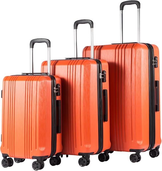 Coolife PC+ABS Hardshell Luggage, TSA Lock, Spinner Wheels, 3-Piece Set | PC+ABS hardshell, scratch-resistant, 360 silent spinner wheels, YKK zippers, TSA lock, aluminum handle