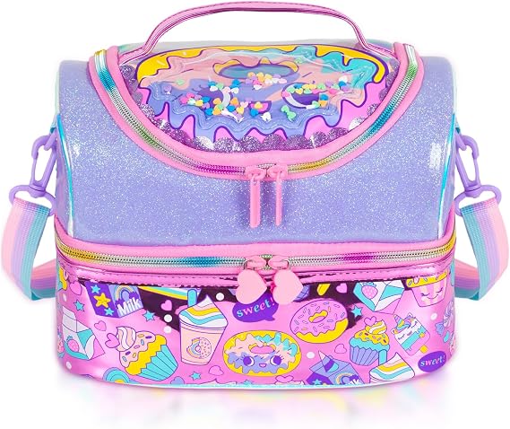 PinkSheep Kids Double Decker Cooler Insulated Lunch Bag Large Tote for Boys, Girls, Men, Women, with Adjustable Strap, Unicorn (Dessert)