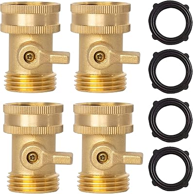 Xiny Tool Brass Garden Hose Shut Off Valve, 4 Pack Heavy Duty 34 Inch Solid Brass Garden Hose Shut Off Valve with 4 Extra Rubber Washers